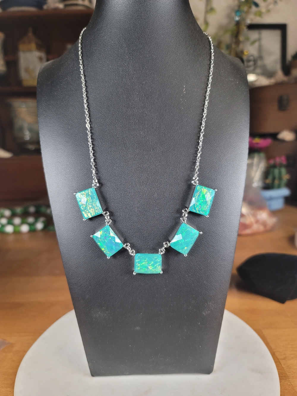 paparazzi Teal Opal Square Pendant Necklace